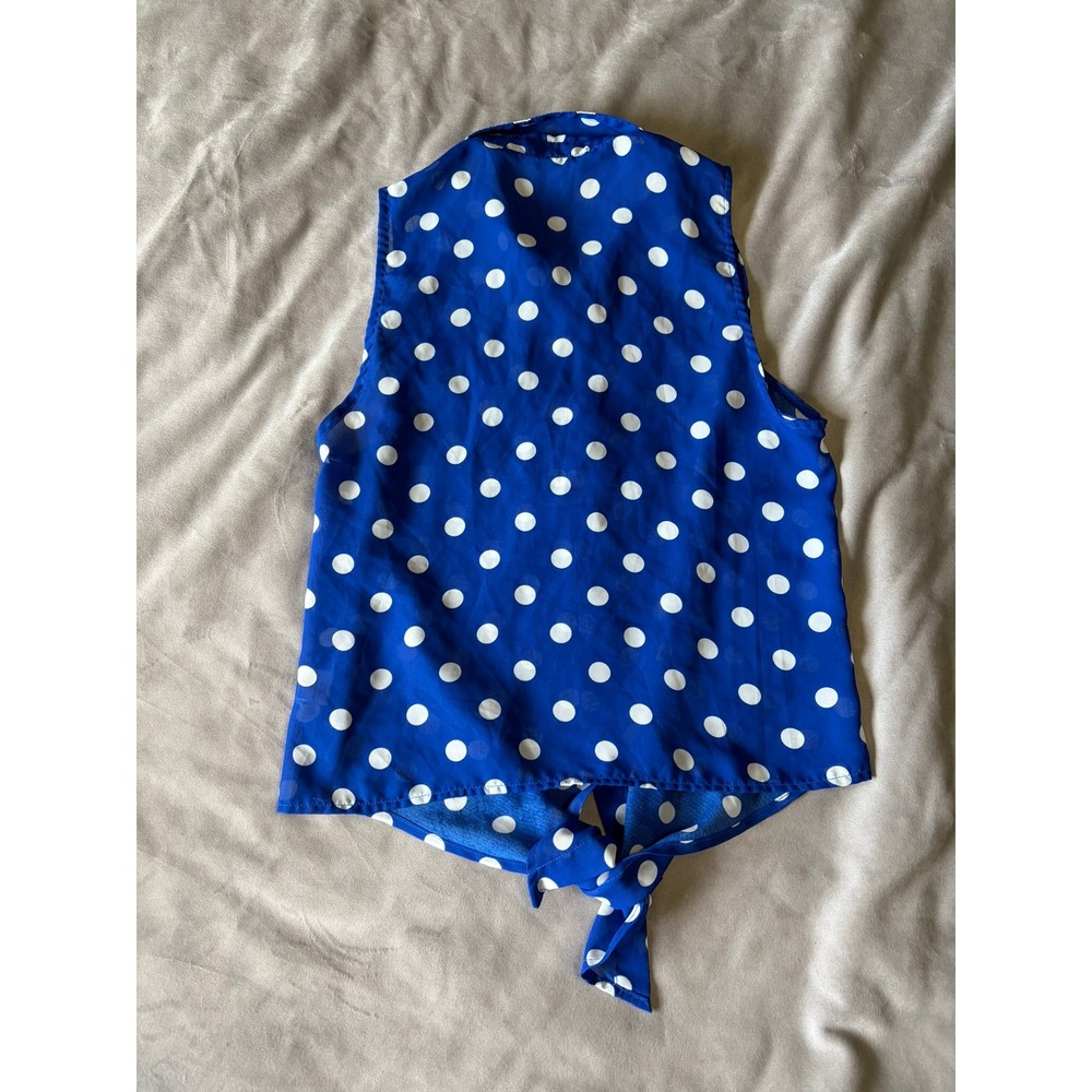 Timing Blue Polka Dot Sleeveless Tie Front Button Down Blouse XL - Picture 2 of 3
